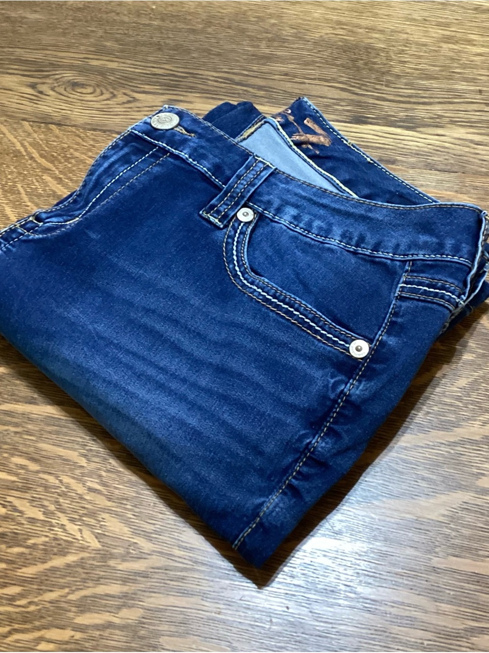 Seven7 Women's Dark Blue Flare Leg Jeans with Embroidered Pockets - Picture 13 of 13